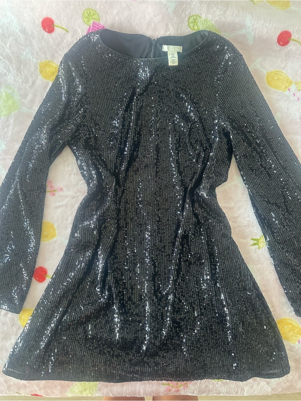 H&M Black Sequin Long Sleeve Mini Dress